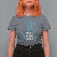 Stop Sexual Assault T Shirt For Women Teal Ribbon Hand