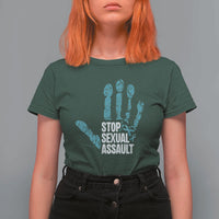 Stop Sexual Assault T Shirt For Women Teal Ribbon Hand