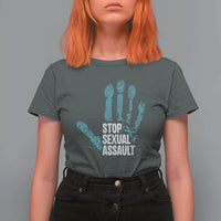 Stop Sexual Assault T Shirt For Women Teal Ribbon Hand