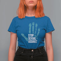 Stop Sexual Assault T Shirt For Women Teal Ribbon Hand