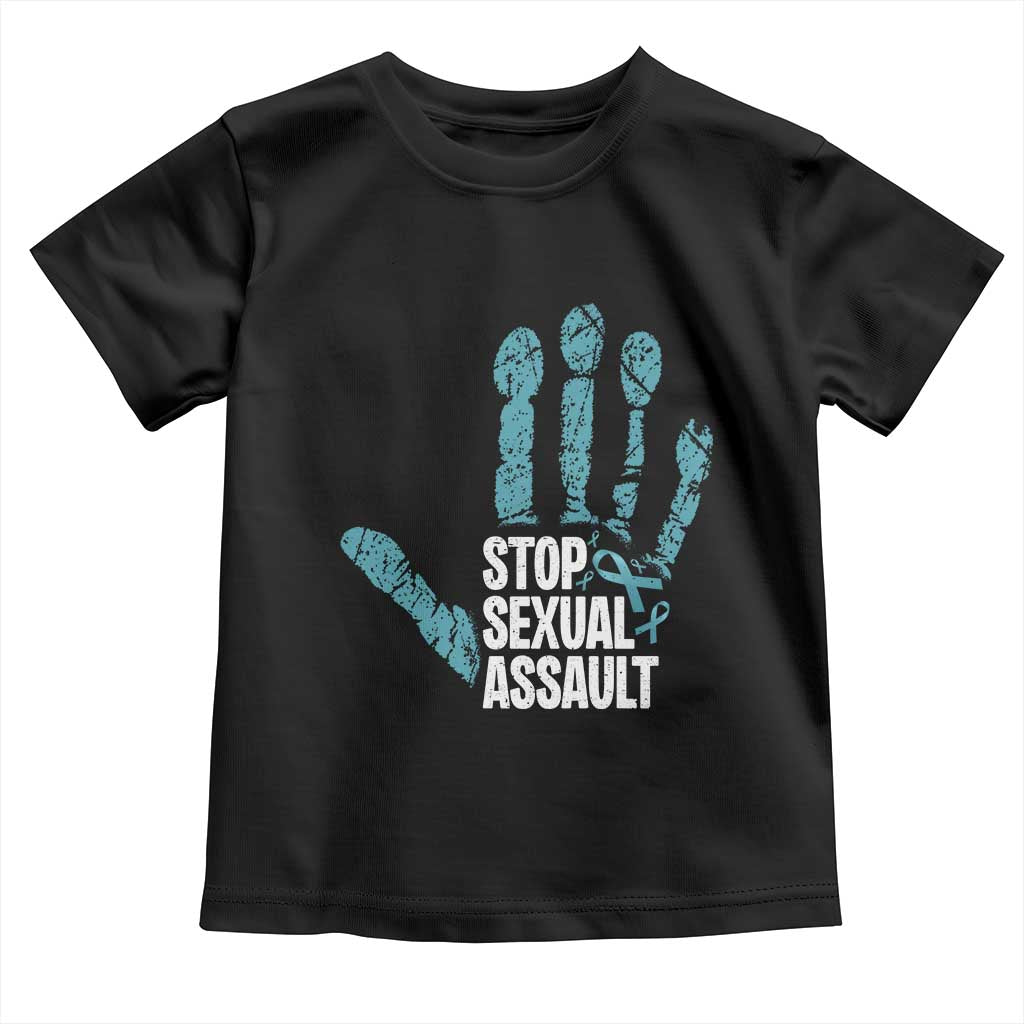 Stop Sexual Assault Toddler T Shirt Teal Ribbon Hand