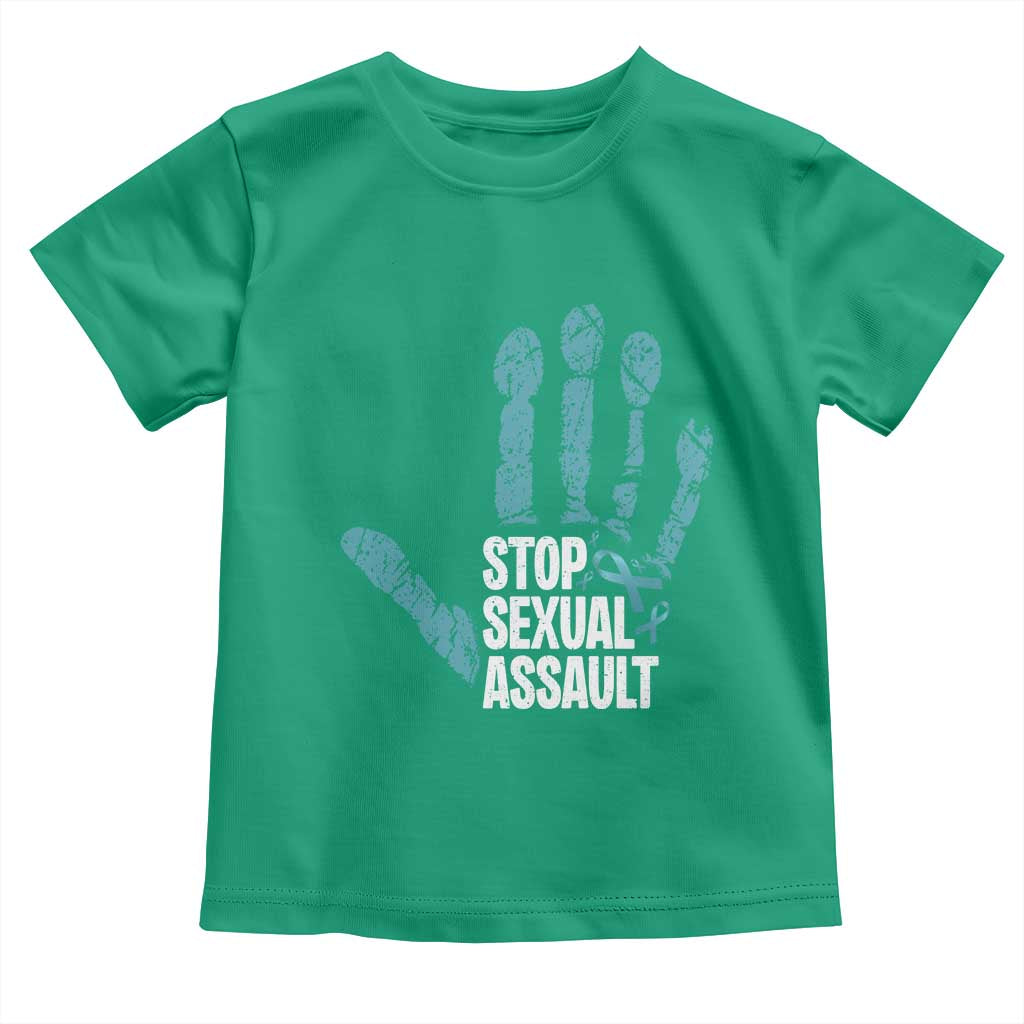 Stop Sexual Assault Toddler T Shirt Teal Ribbon Hand