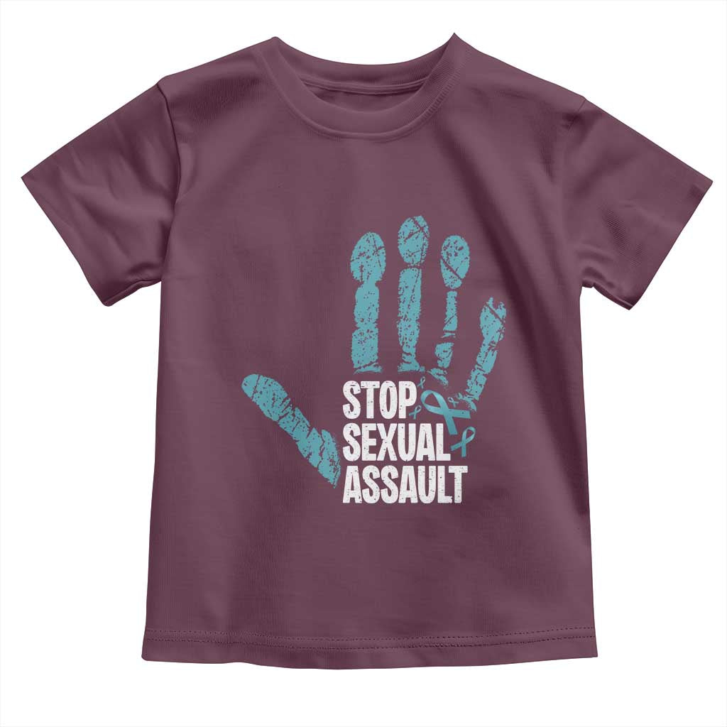 Stop Sexual Assault Toddler T Shirt Teal Ribbon Hand