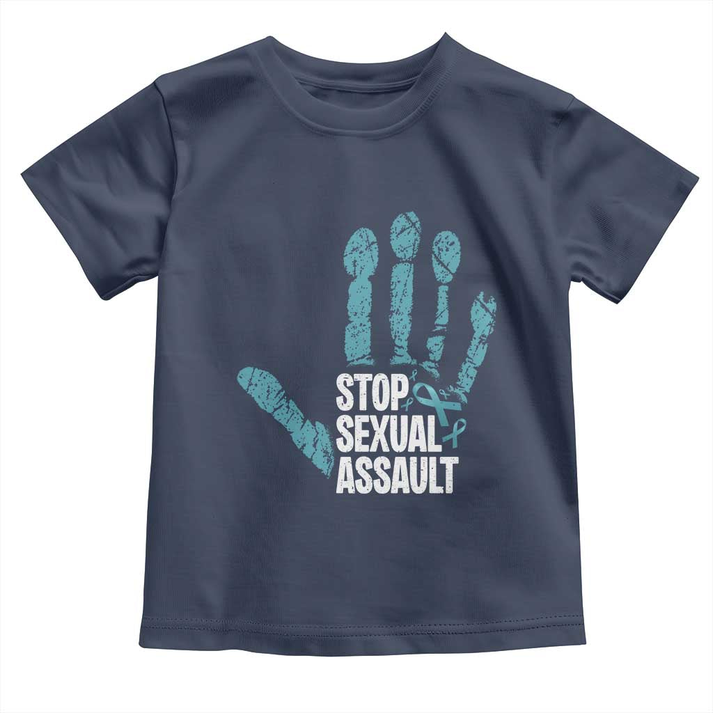 Stop Sexual Assault Toddler T Shirt Teal Ribbon Hand
