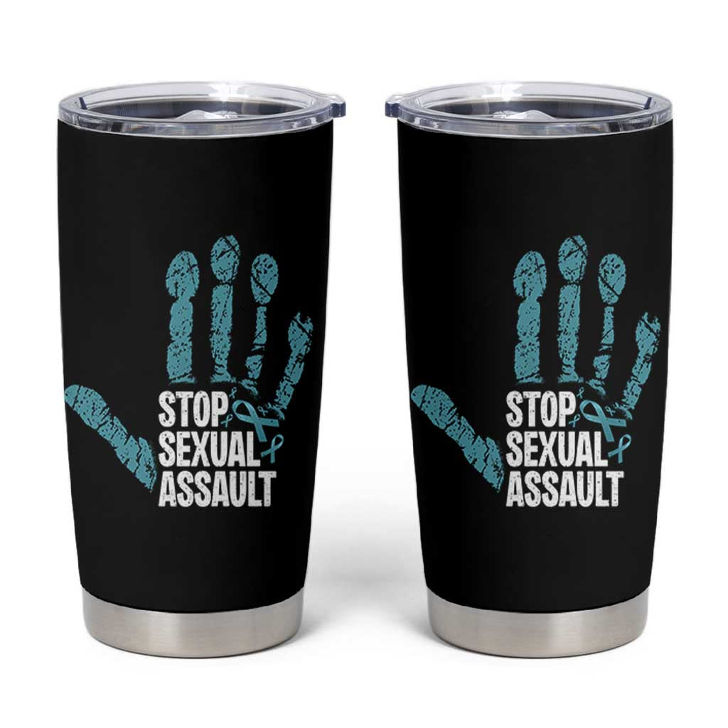 Stop Sexual Assault Tumbler Cup Teal Ribbon Hand