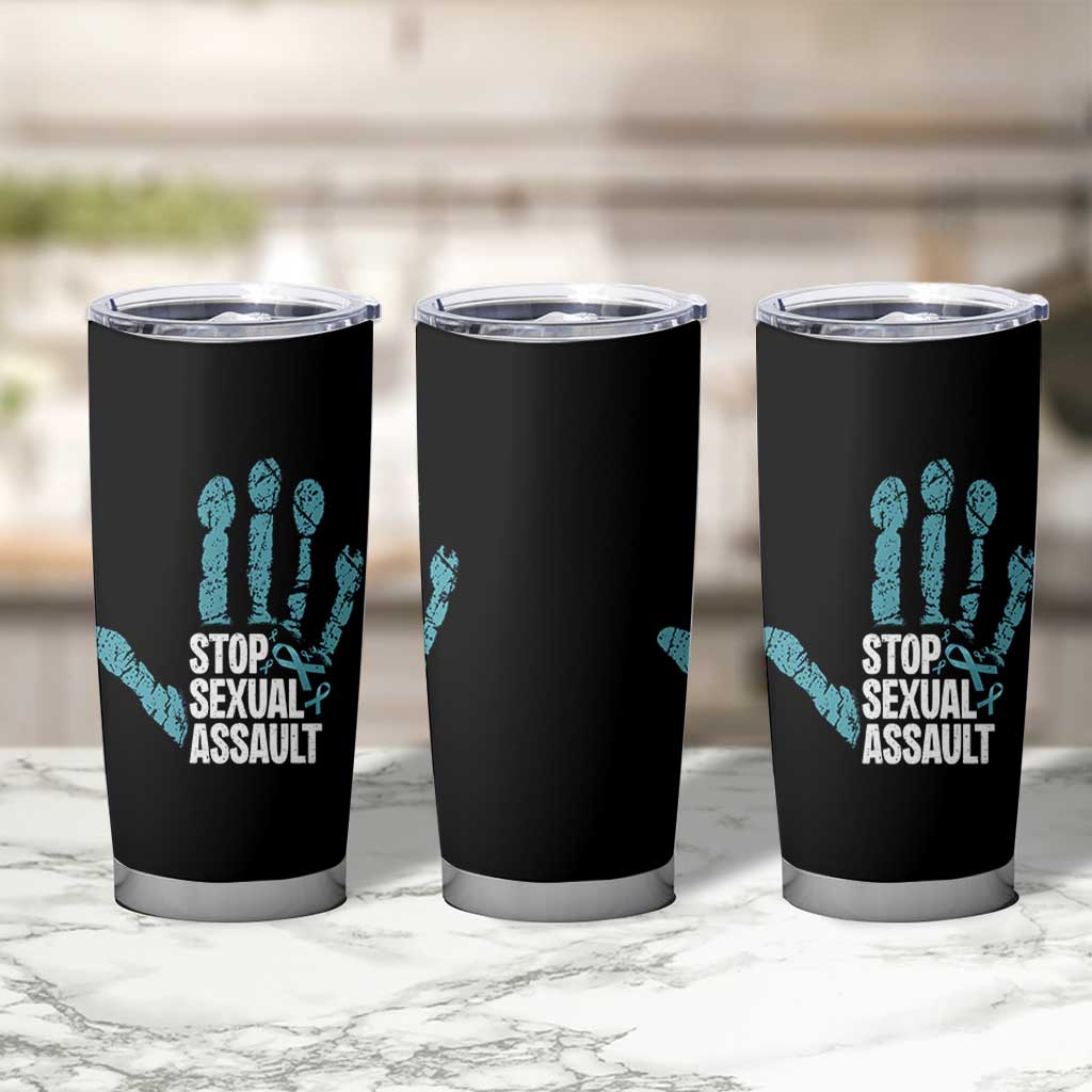 Stop Sexual Assault Tumbler Cup Teal Ribbon Hand