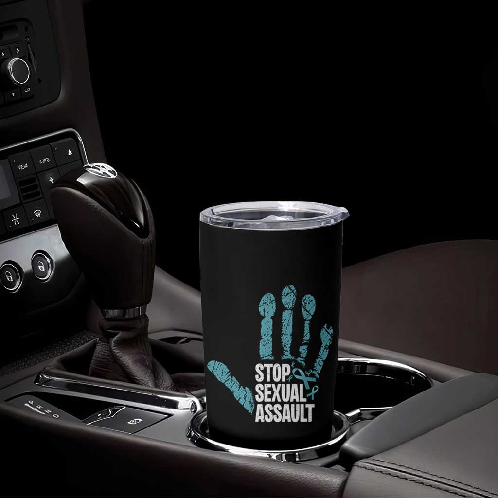 Stop Sexual Assault Tumbler Cup Teal Ribbon Hand