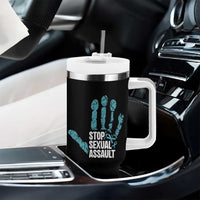 Stop Sexual Assault Tumbler With Handle Teal Ribbon Hand