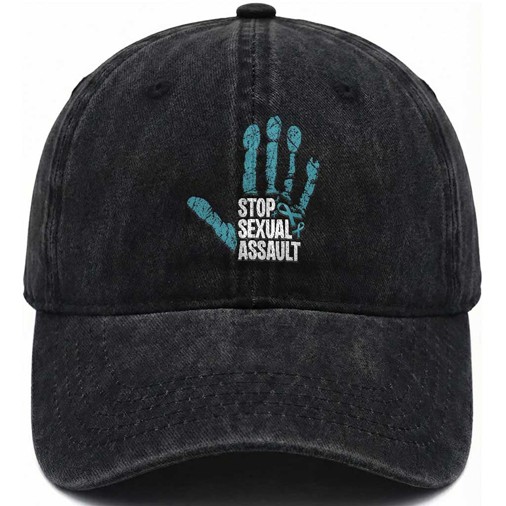 Stop Sexual Assault Washed Cotton Baseball Cap Teal Ribbon Hand