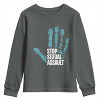 Stop Sexual Assault Youth Sweatshirt Teal Ribbon Hand