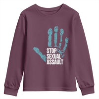 Stop Sexual Assault Youth Sweatshirt Teal Ribbon Hand