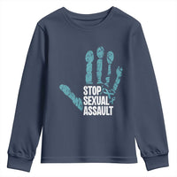 Stop Sexual Assault Youth Sweatshirt Teal Ribbon Hand