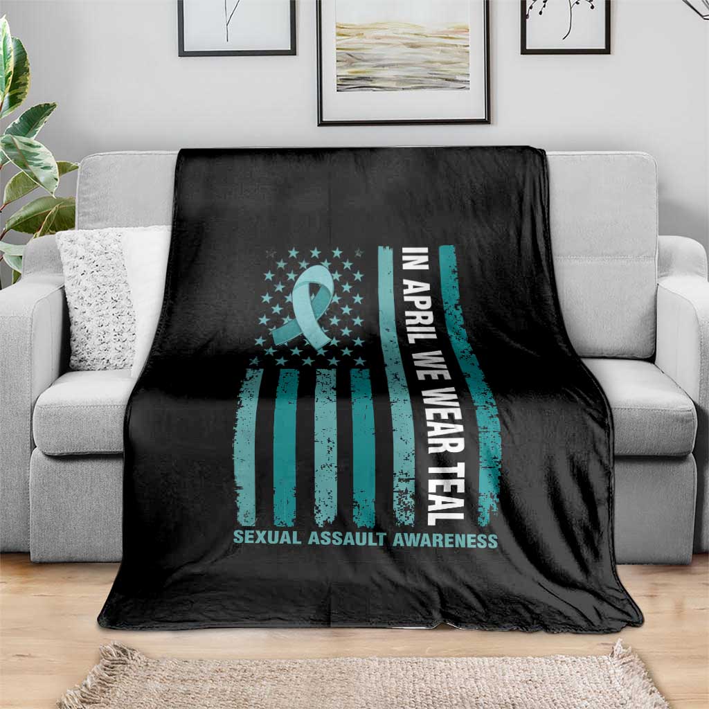 Sexual Assault Awareness American Flag Throw Blanket In April We Wear Teal Ribbon