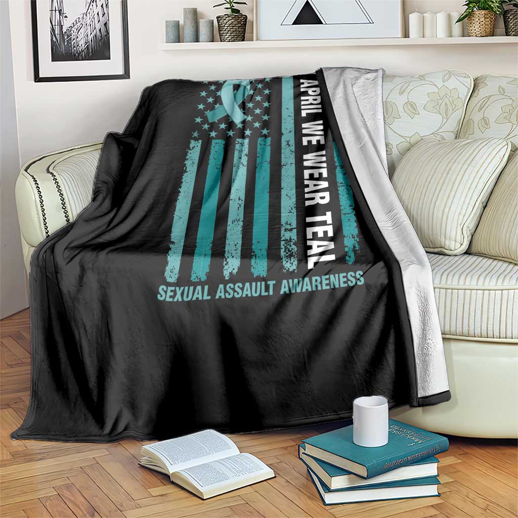 Sexual Assault Awareness American Flag Throw Blanket In April We Wear Teal Ribbon