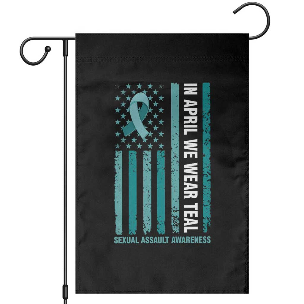 Sexual Assault Awareness American Flag Garden Flag In April We Wear Teal Ribbon