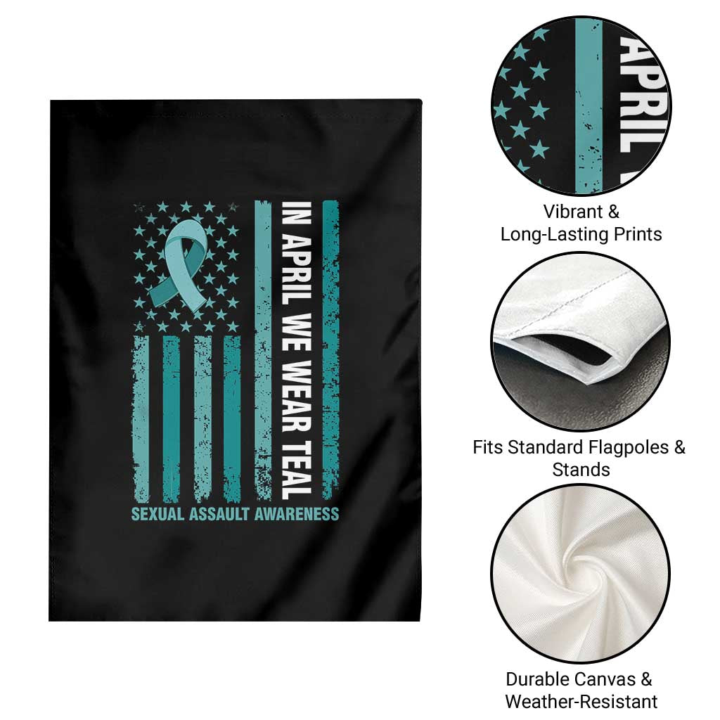 Sexual Assault Awareness American Flag Garden Flag In April We Wear Teal Ribbon