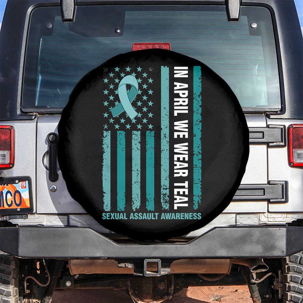 Sexual Assault Awareness American Flag Spare Tire Cover In April We Wear Teal Ribbon