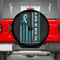 Sexual Assault Awareness American Flag Spare Tire Cover In April We Wear Teal Ribbon