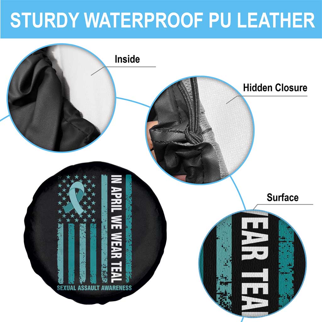 Sexual Assault Awareness American Flag Spare Tire Cover In April We Wear Teal Ribbon