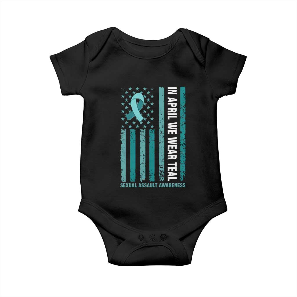 Sexual Assault Awareness American Flag Baby Onesie In April We Wear Teal Ribbon
