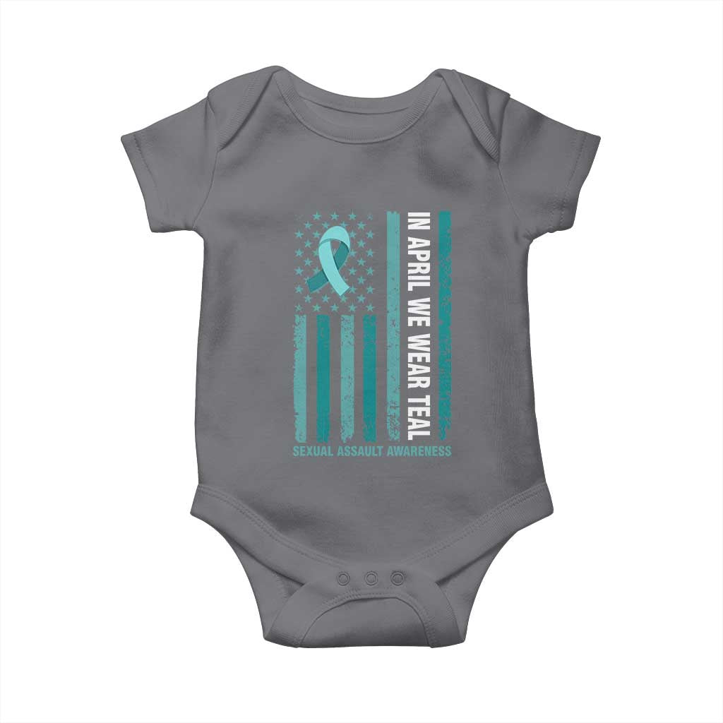 Sexual Assault Awareness American Flag Baby Onesie In April We Wear Teal Ribbon