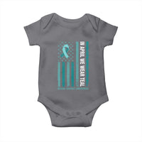 Sexual Assault Awareness American Flag Baby Onesie In April We Wear Teal Ribbon
