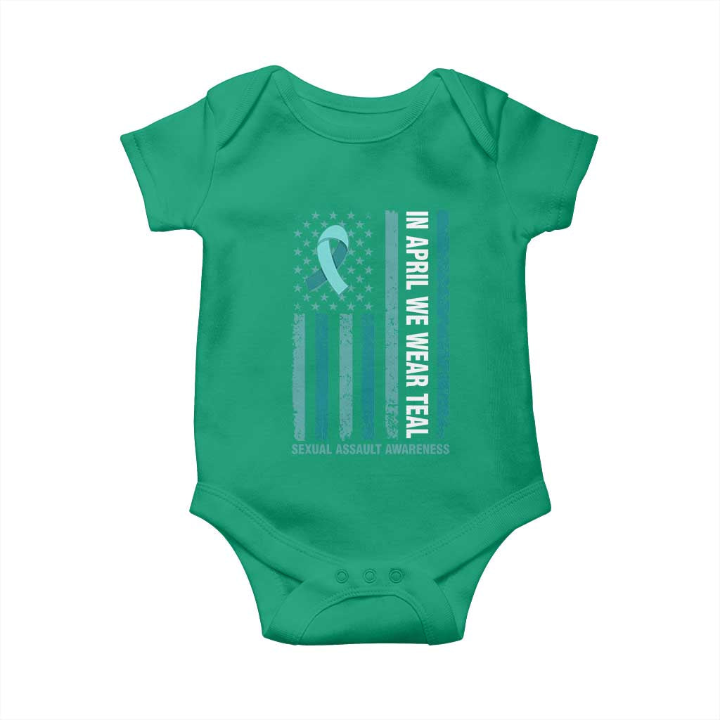 Sexual Assault Awareness American Flag Baby Onesie In April We Wear Teal Ribbon