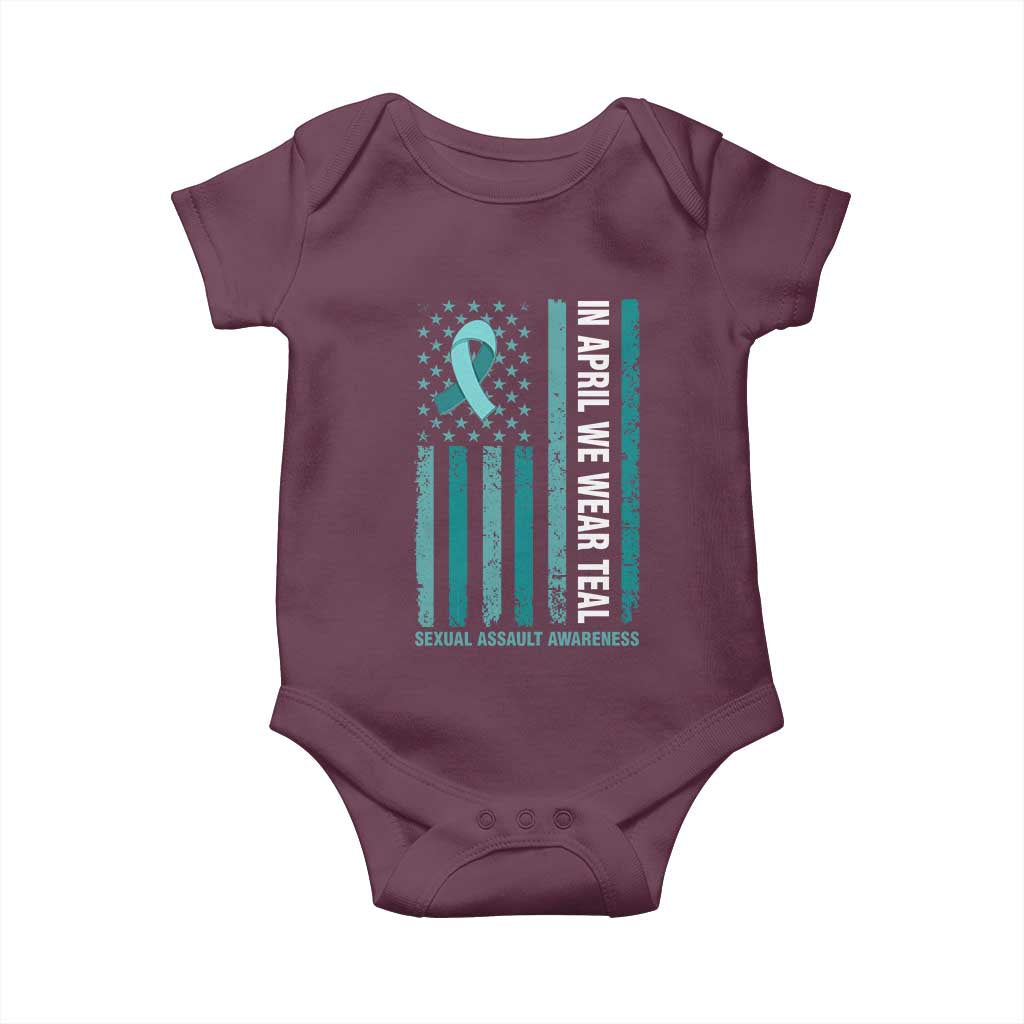Sexual Assault Awareness American Flag Baby Onesie In April We Wear Teal Ribbon