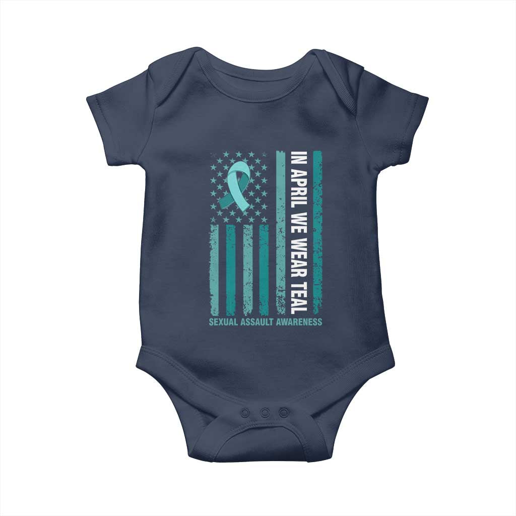 Sexual Assault Awareness American Flag Baby Onesie In April We Wear Teal Ribbon
