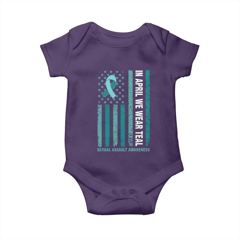 Sexual Assault Awareness American Flag Baby Onesie In April We Wear Teal Ribbon