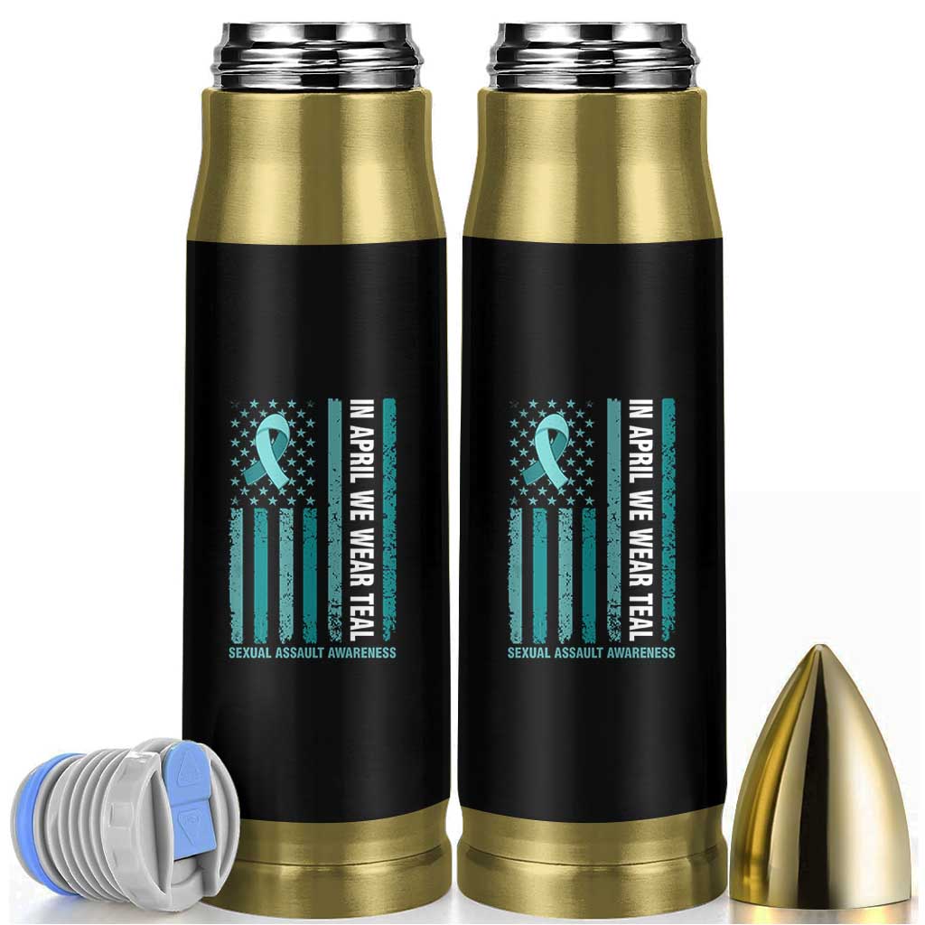 Sexual Assault Awareness American Flag Bullet Tumbler In April We Wear Teal Ribbon