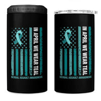 Sexual Assault Awareness American Flag 4 in 1 Can Cooler Tumbler In April We Wear Teal Ribbon