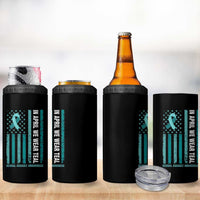 Sexual Assault Awareness American Flag 4 in 1 Can Cooler Tumbler In April We Wear Teal Ribbon