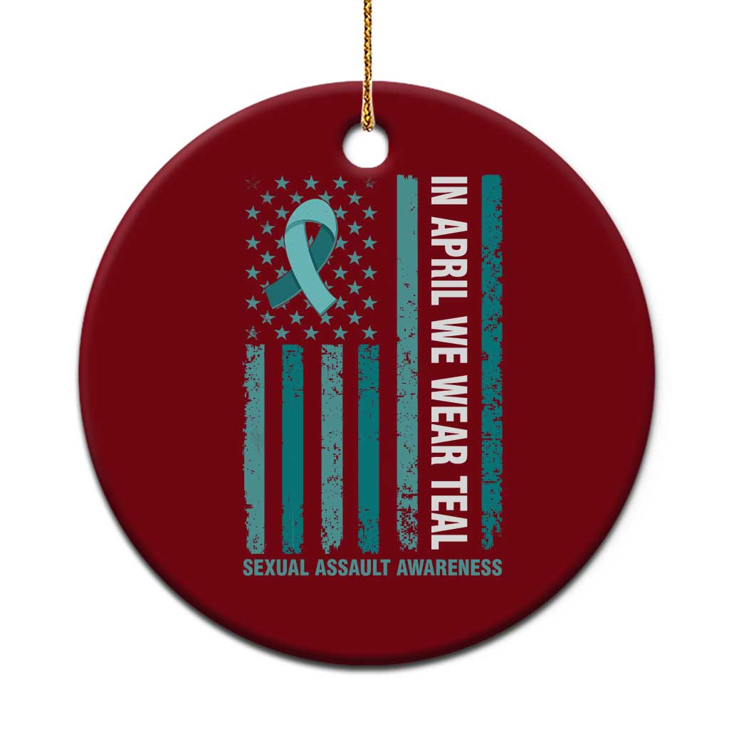 Sexual Assault Awareness American Flag Ceramic Ornament In April We Wear Teal Ribbon