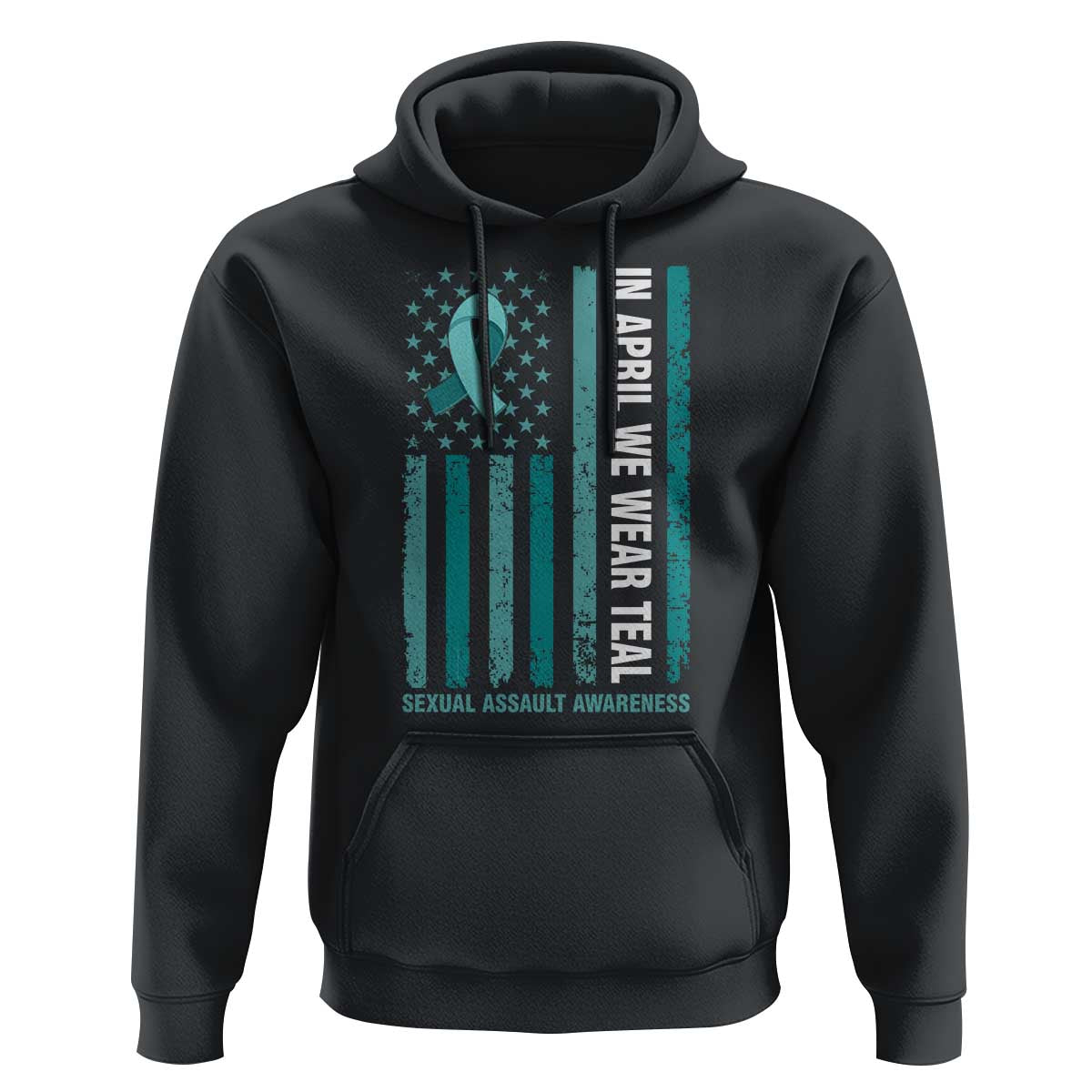 Sexual Assault Awareness American Flag Hoodie In April We Wear Teal Ribbon