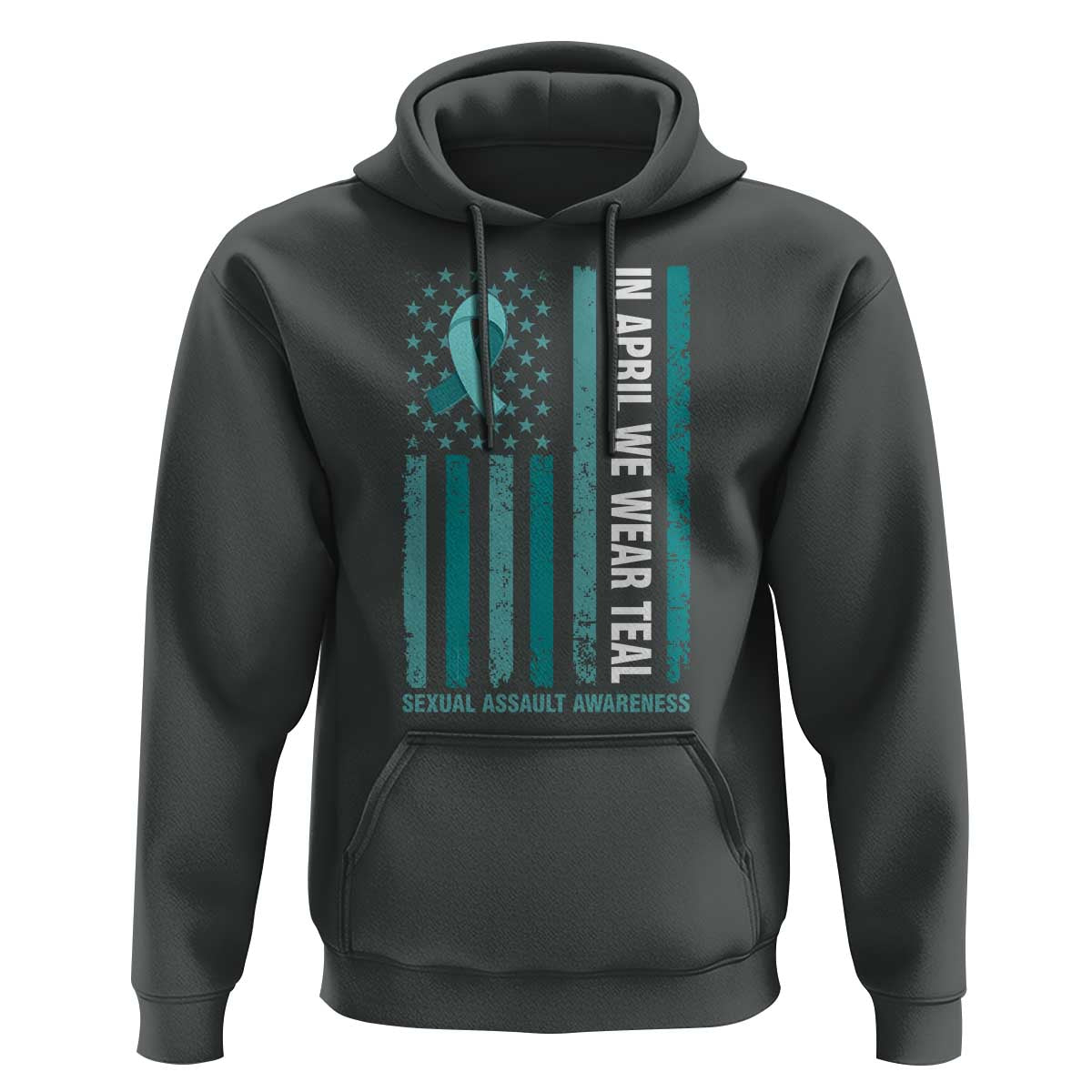 Sexual Assault Awareness American Flag Hoodie In April We Wear Teal Ribbon