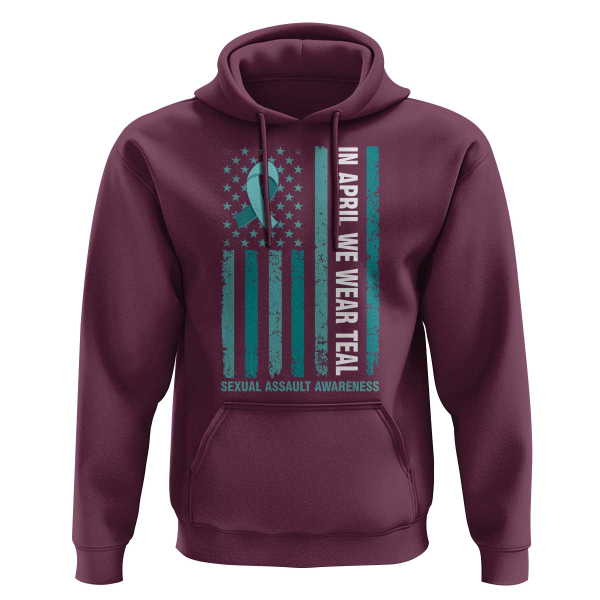 Sexual Assault Awareness American Flag Hoodie In April We Wear Teal Ribbon