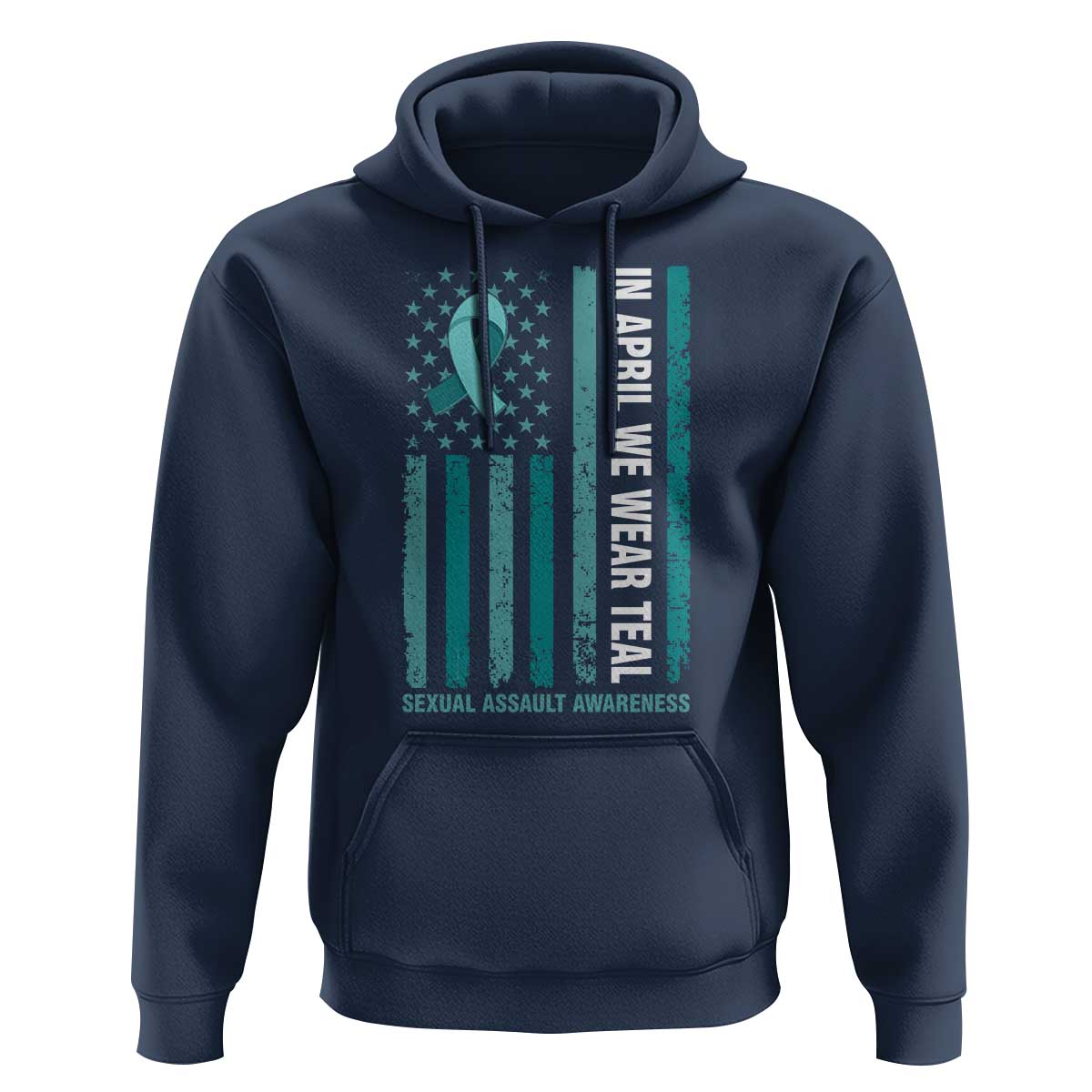 Sexual Assault Awareness American Flag Hoodie In April We Wear Teal Ribbon