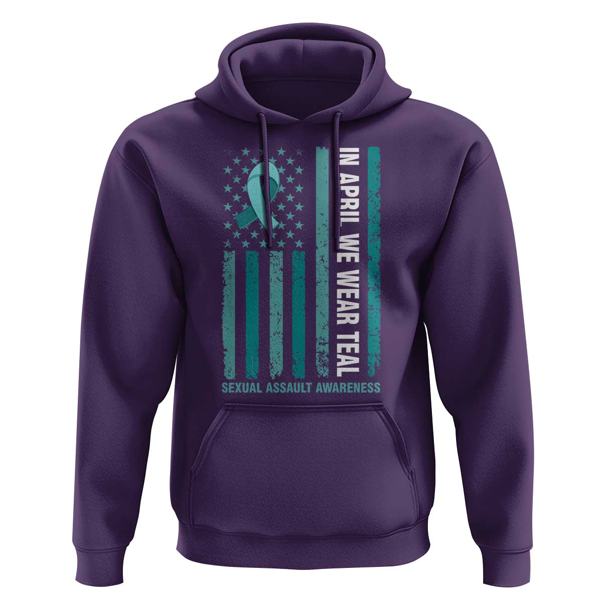 Sexual Assault Awareness American Flag Hoodie In April We Wear Teal Ribbon