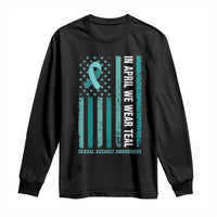 Sexual Assault Awareness American Flag Long Sleeve Shirt In April We Wear Teal Ribbon