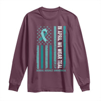 Sexual Assault Awareness American Flag Long Sleeve Shirt In April We Wear Teal Ribbon