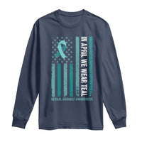 Sexual Assault Awareness American Flag Long Sleeve Shirt In April We Wear Teal Ribbon