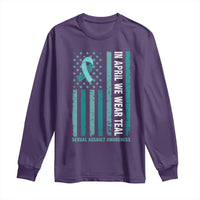 Sexual Assault Awareness American Flag Long Sleeve Shirt In April We Wear Teal Ribbon
