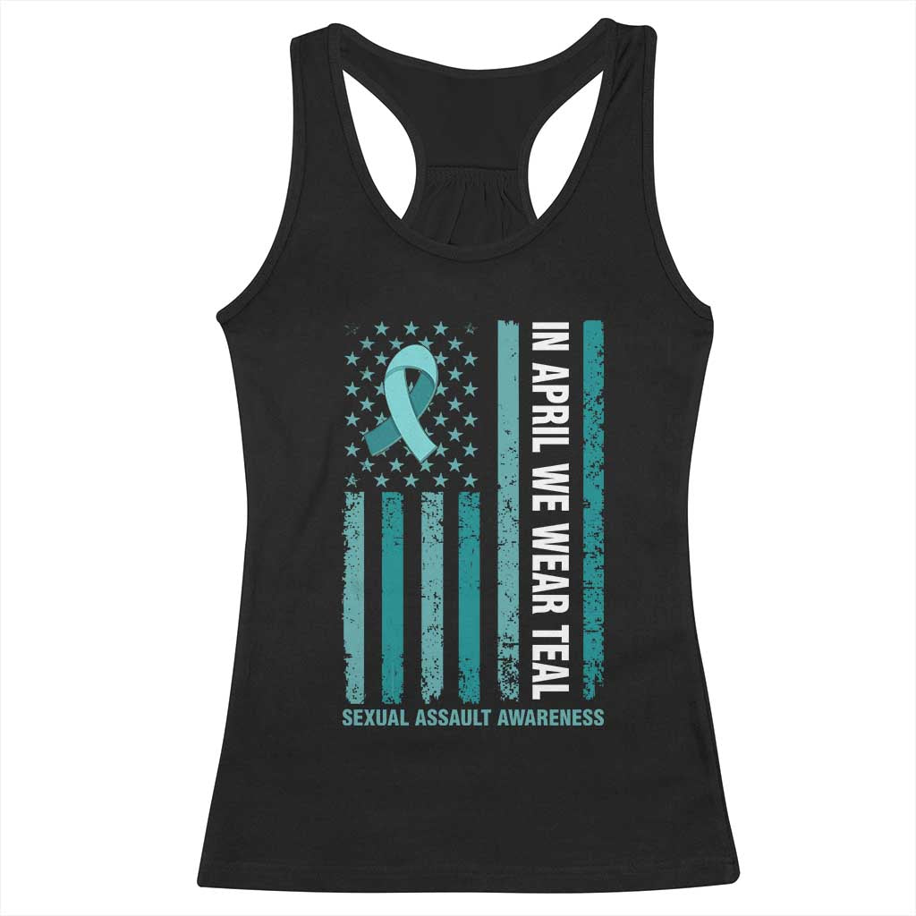 Sexual Assault Awareness American Flag Racerback Tank Top In April We Wear Teal Ribbon