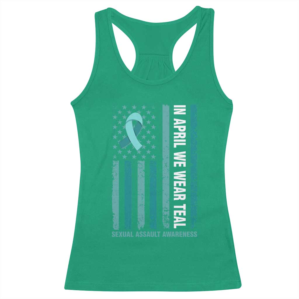 Sexual Assault Awareness American Flag Racerback Tank Top In April We Wear Teal Ribbon