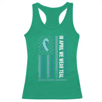 Sexual Assault Awareness American Flag Racerback Tank Top In April We Wear Teal Ribbon