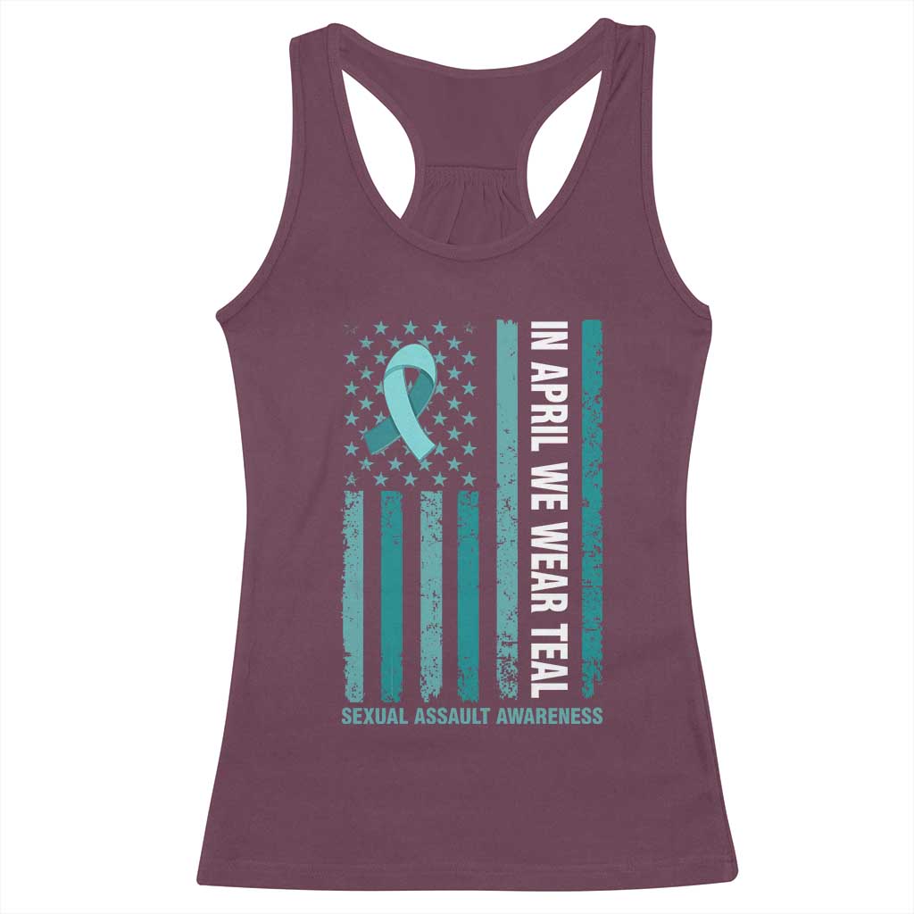 Sexual Assault Awareness American Flag Racerback Tank Top In April We Wear Teal Ribbon