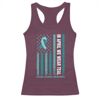 Sexual Assault Awareness American Flag Racerback Tank Top In April We Wear Teal Ribbon