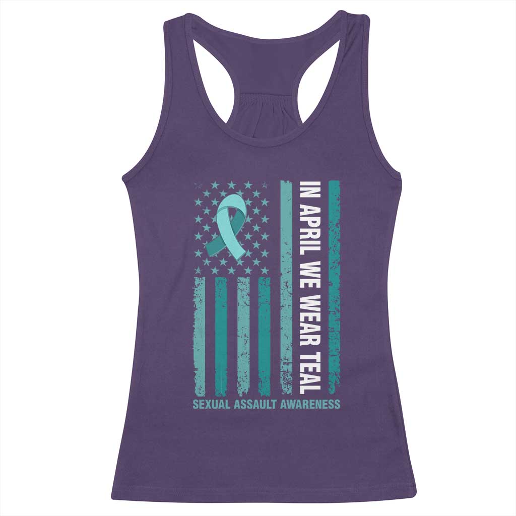 Sexual Assault Awareness American Flag Racerback Tank Top In April We Wear Teal Ribbon