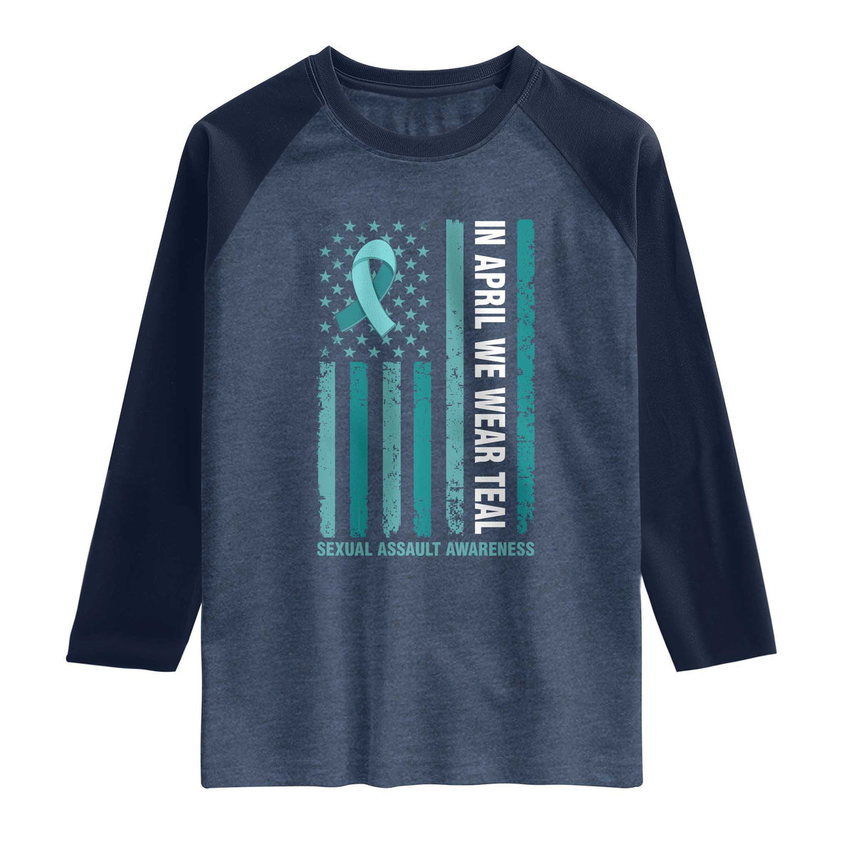 Sexual Assault Awareness American Flag Raglan Shirt In April We Wear Teal Ribbon